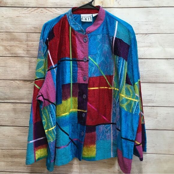 COPY - VINTAGE KEREN HART PATCHWORK MIXED MEDIA BLAZER - Picture 1 of 7